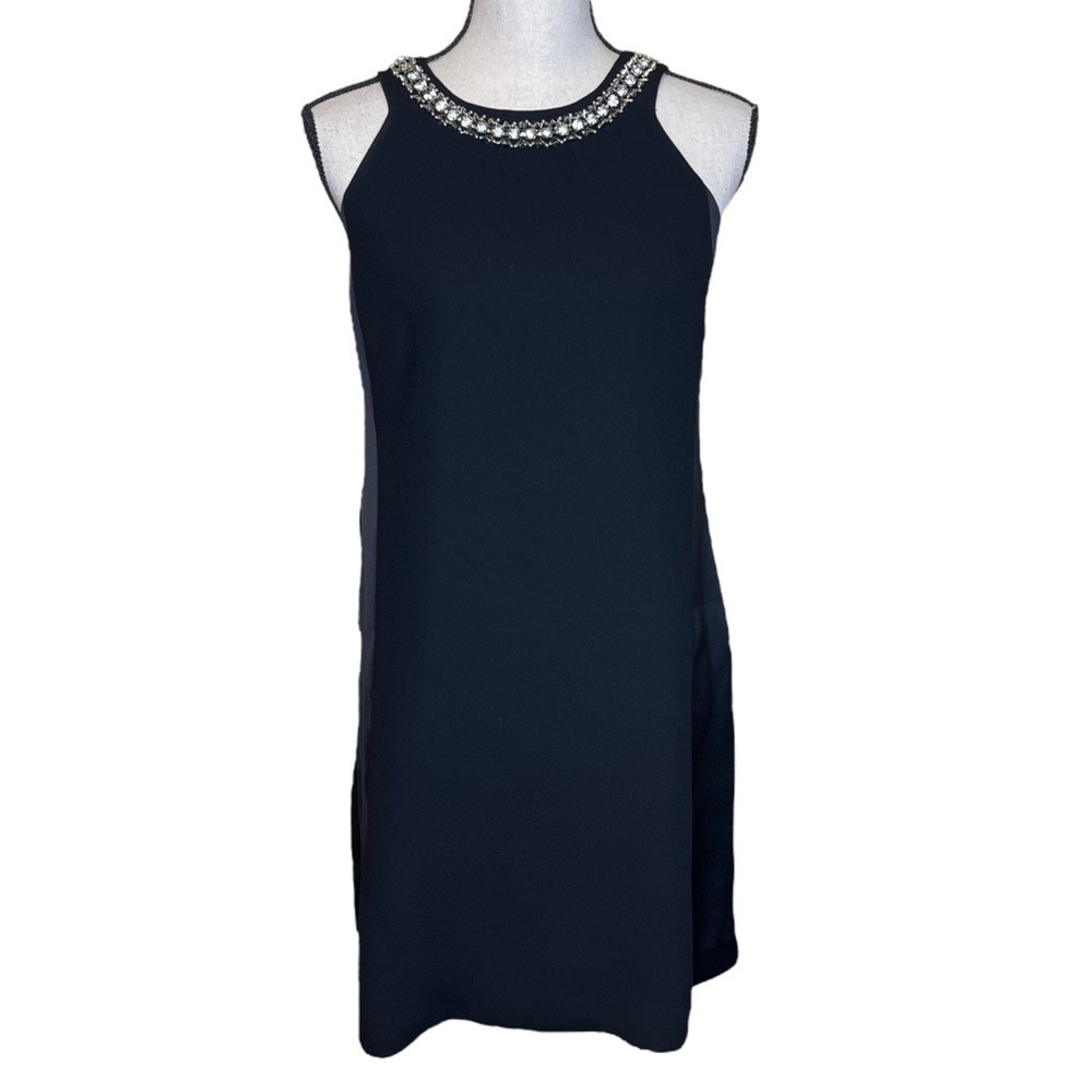 Rebecca Taylor Black Mini Sheath Halter Event LBD‎ Dress Bejeweled Collar Size 4